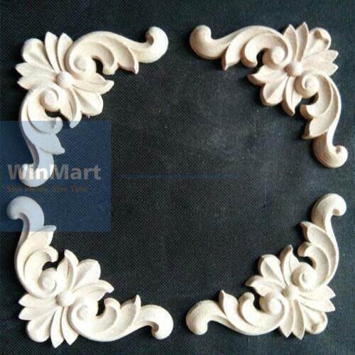 1pc Wood Carved Decal Corner Onlay AppliqueVintage Unpainted Frame For Home Furniture Wall Cabinet Door Decor Crafts