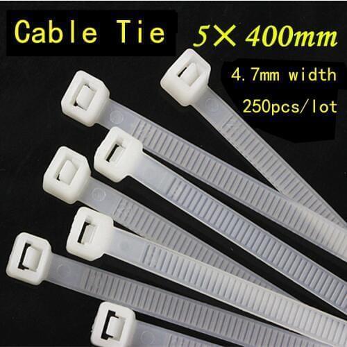 250PCS/lot 5*400mm Nylon Cable Tie National Standard Office Organizer Garden Ties White Black Factory directly