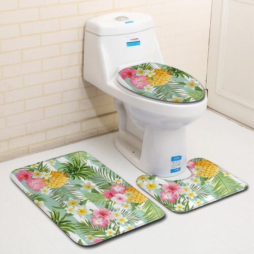 Pineapple Printed Bath Mats Set Anti-slip Bathroom Floor Mats 3Pcs Toilet Rugs Set Shower Room Mats Absorbent Bathroom Carpet