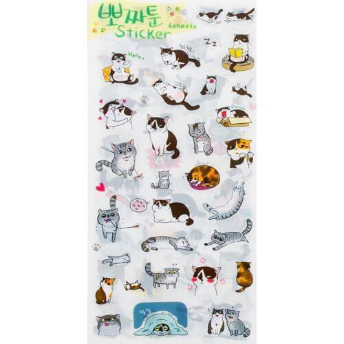 6Sheet Cute Cat Transparent PVC Stationery Sticker for DIY Albums Diary Scrapbooking Decoration Stickers Student Supplies