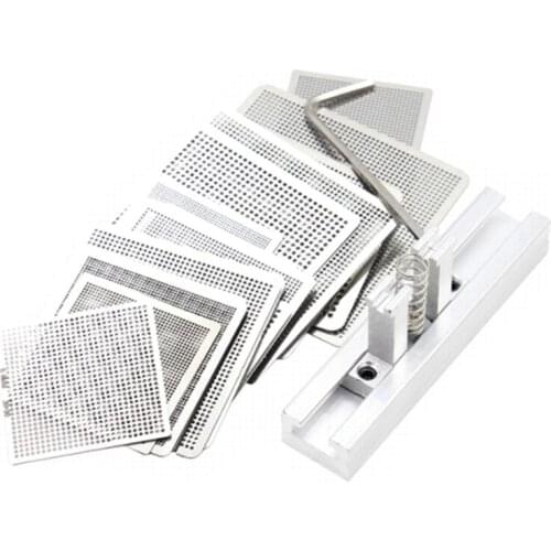 ABSF 27 Pcs Steel Mesh Laptop Chip Flux BGA Reballing Stencil Template Kit with Universal Reball Station