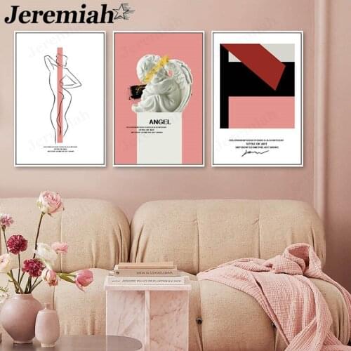Abstract Geometric Canvas Poster Line Angel Sculpture Painting Wall Art Nordic Corridor Living Room Decoration Accessories