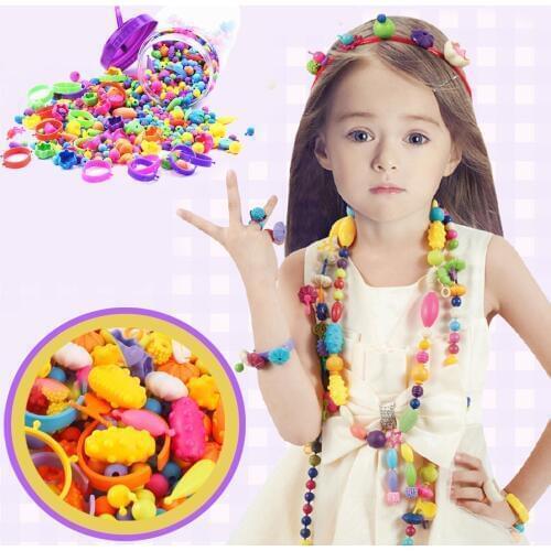 Besegad 260Pcs Colorful Fashion Assorted Shapes Plastic Pop Snap Beads Set Kids Girls DIY Bead Toys Gift Bracelets Manual Making
