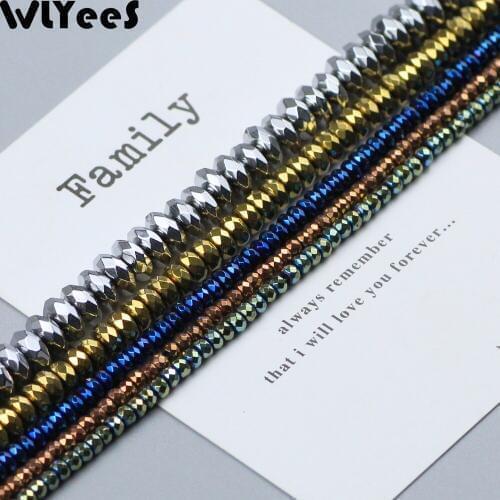 WLYeeS Faceted Flat Round Hematite beads 4 6 8 10mm Plating color Multicolor Silver Gold Loose Beads DIY Jewelry Bracelet Making