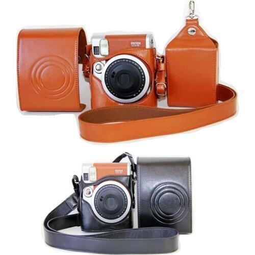 Black/Brown PU Leather Case Cover Set For Fuji Fujifilm Instax Mini 90 Digital Camera Bag Case With Strap