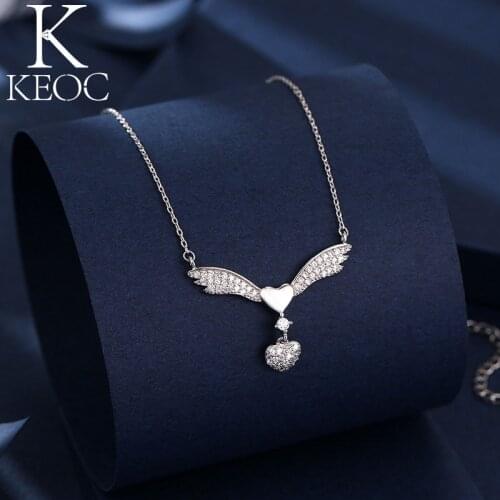 Keoc Luxury New Fashion 2 Love Angel Wings Necklaces for Women Wedding Bride AAA Zircon y2k Jewelry Gift Jewelry on the neck