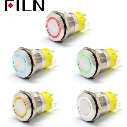 19mm 6V 12V 24V 110V 220V Ring LED Momentary Latching Stainless Steel Anti Vandal IP65 Waterproof Metal Push Button Switch