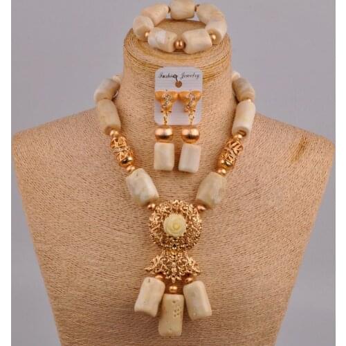New Nigeria Wedding Natural White Coral Bead African Bride Necklace Jewelry Set Wedding Dress Accessories AU-220