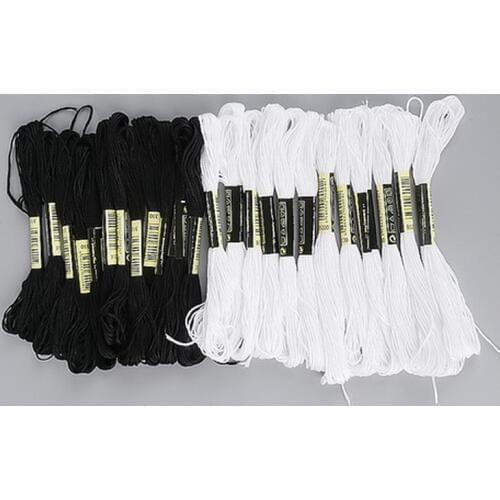 Cross Stitch Embroidery Thread for DIY Homemade Craft Sewing Accessories (White Black Color each color 7.5m*12pcs)