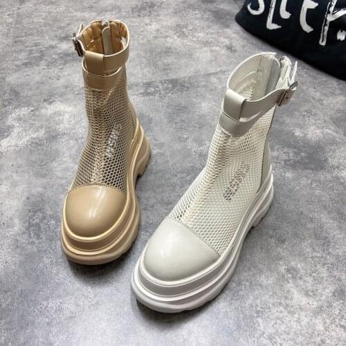 Summer Thick Bottom Mesh Breathable Comfortable Zipper Ladies Chelsea Short Boots Hollow Elegant Martin Single Boots