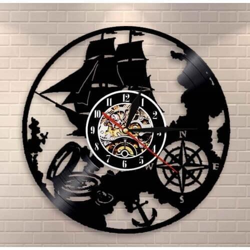 Sailor Magical Wall Lamp Nautical Vintage Design LED Night Light Navigation Theme Vinyl Record Wall Clock