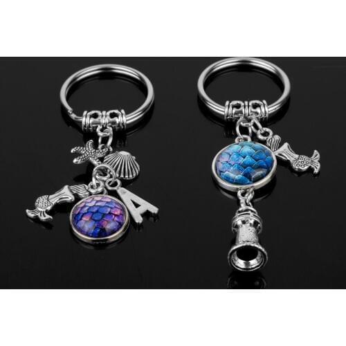 Dongsheng Fashion The Little Mermaid Sea-maid Keychain Car Keys Holder Fish Scale Lighthouse Bag Pendant Keyrings Jewelry Gift-5