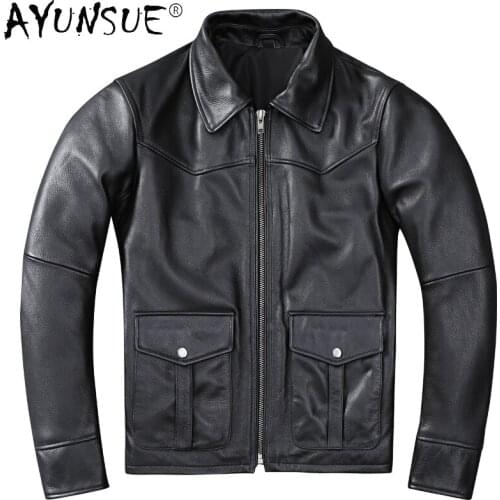 2021 New Spring Autumn Leather Jacket Men Casaul Black Cowhide Coat Motorcycle Mens Clothing Fashion Chaquetas Hombre WPY3753