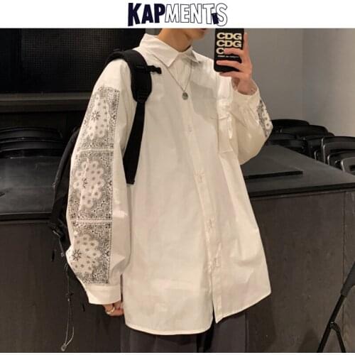 KAPMENTS Men Harajuku Clothes Botton Up Printed Shirts 2021 Spring Mens Long Sleeve Shirt Korean Vintage Tops Man Loose Clothing