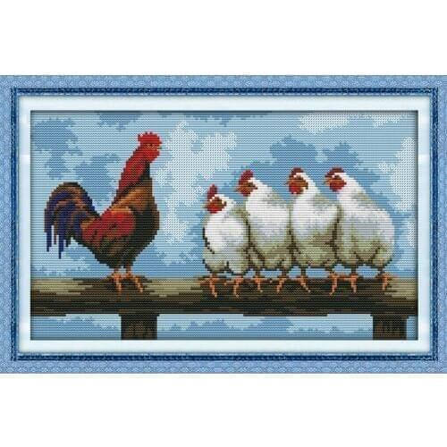 Needlework DIY DMC Cross stitch Sets For Embroidery kits 14ct 11ct Printed Cotton Thread Chicken line up Cross-Stitching