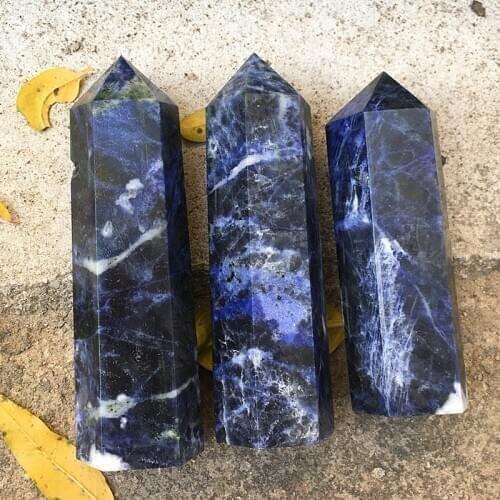 1pc Natural Crystal point Sodalite stone Healing Obelisk Blue Quartz Wand Ornament for Home Decor Reiki Energy Stone Pyramid