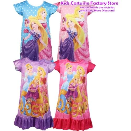 Disney Princess Clothing Summer Girls Nightgown Cartoon Pajamas Dress For Baby Childrens Night Dress 3-9Years Kids Nightdress