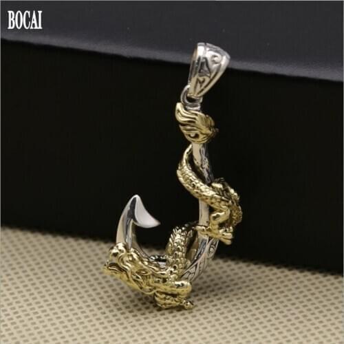 New 100% real S925 pure silver fashion jewelry anchor pirate hook pendant for man golden dragon twine Thai silver men pendant