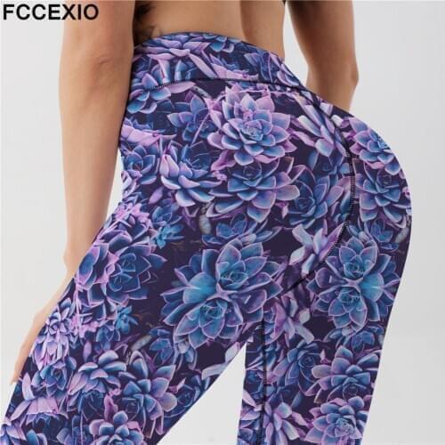 FCCEXIO New Brand 3D Printed Retro Flower Sexy Women Casual Fashion Leggins High Waist Pants Fitness Leggings