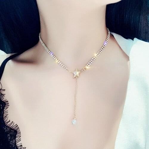 Crystal Gold Color Pearl Pendant Necklaces For Women Girls Fashion Rhinestone Star Necklace 2021 Charm Choker Jewelry Best Gift
