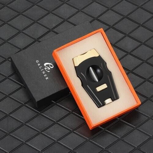 LUBINSKI Creative Cigar V Cutter Stainless Steel V-Cut Cigar Cutter Knife Built-In Cigar Puncher Gadget Men Gift Scissors