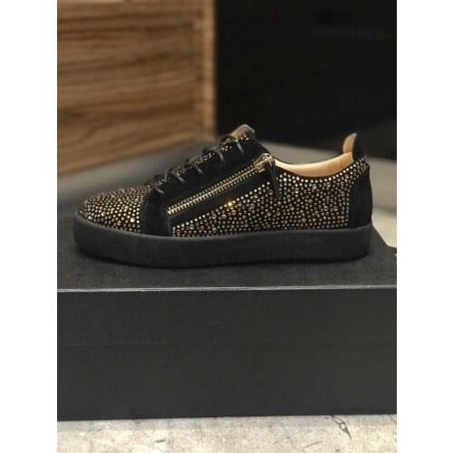 Rhinestone casual shoes 2021 new flat bottom thick bottom lace up board shoes mens Rivet low top mens single shoes