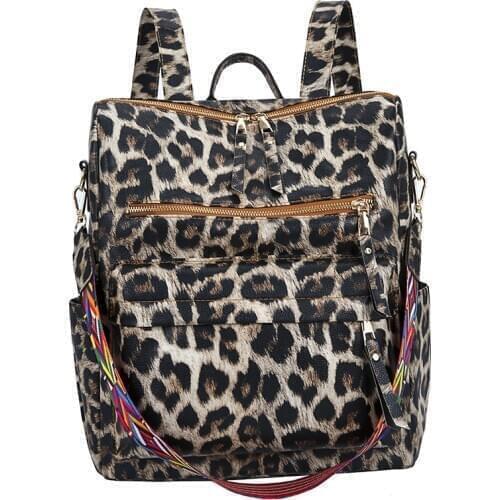 KANDRA Leopard Backpack 2020 Fall Womens Vegan Leather Shoulder Bag Mochila Rucksack Travel Backpack School Bag Christmas Gifts