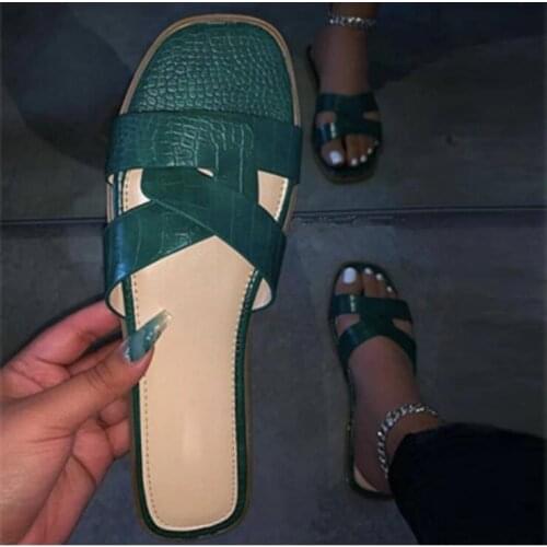 HOT 2021 new women snake grain leather summer womens sandals fashion flat beach outdoor non-slip durable Home lady slippers