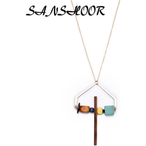 SANSHOOR Latest Women Indain Jewelry Collar Chokers Necklaces Vintage Handmade Wrap Wood Ball Maxi Statement Necklaces & Pendant