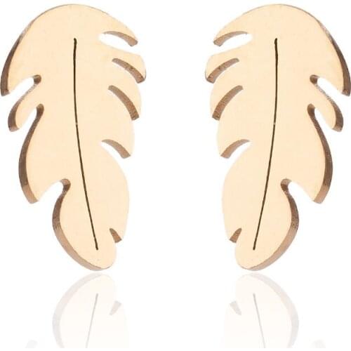Tiny Small Stainless Steel Leaf Feather Stud Earrings Boho Ear Jewelry For Women Girl Leaves Engagement Gift Female Bronics