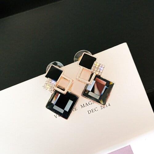 USTAR Vintage Geometric rhombus Drop Earrings for women Rhinestone Dangle Earrings female 2020 New Fashion Jewelry Party Gifts