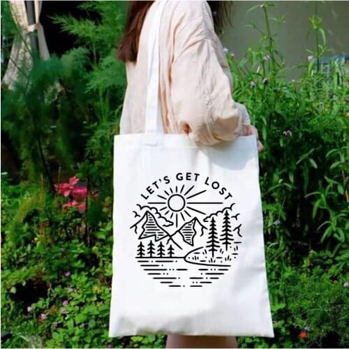 Lets Get Lost Tote Bag Forest Rainforest Reusable Shopping Bag Tropical Plants Canvas Bags Custom Logo Friendly Products