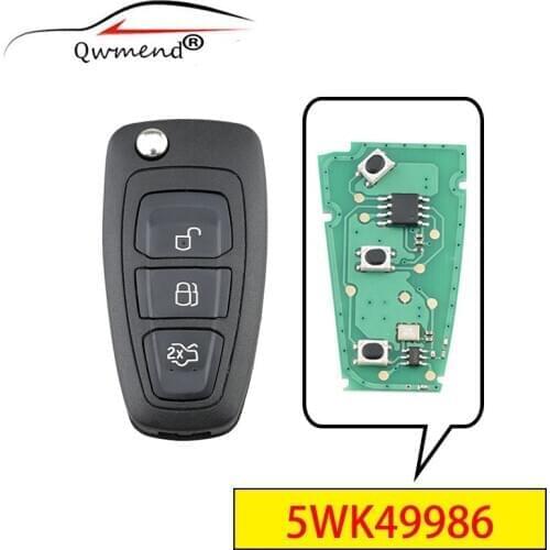 QWMEND 5WK49986 3 Buttons 433Mhz Remote Smart Car Key for Ford C-Max S-Max Focus MK3 Grand Mondeo 2010-2018 Flip Key Car