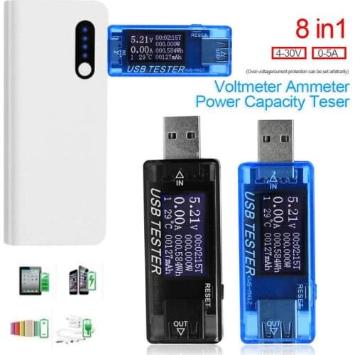8 in1 QC2.0 QC3.0 4-30v USB Voltmeter Ammeter Electrical Energy Power Supply Capacity Voltage Current Meter USB Tester Monitor