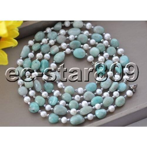 Z10616 50"-100” 12mm Blue Baroque Aquamarine White Pearl Necklace Bracelet magnet
