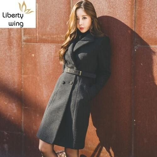 Women Winter Jacket OL Style Office Elegant Turn-down Collar Double Breasted Slim Fit Overcoat Female Full Sleeve Black Coat