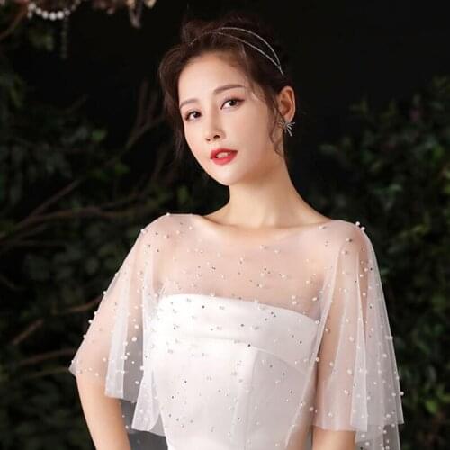 Women Faux Pearl Beading Shawl Wrap Shrug Bridal Cape Wedding Bolero Cover Up