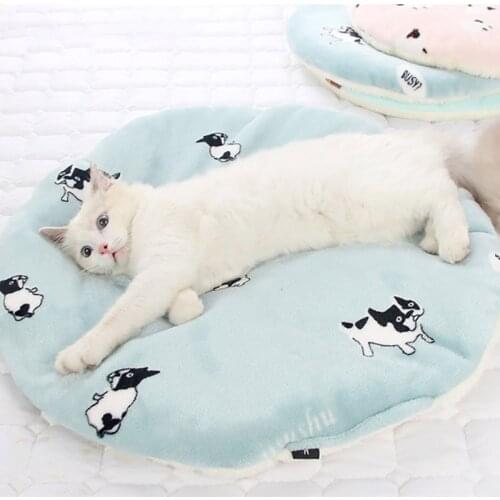 Round Dog Bed Winter Warm Pet Mat for Dog Cat Bed Puppy Sleeping Cushion Plush Footprinted Pet Kennel Nest Washable Pet Supplies