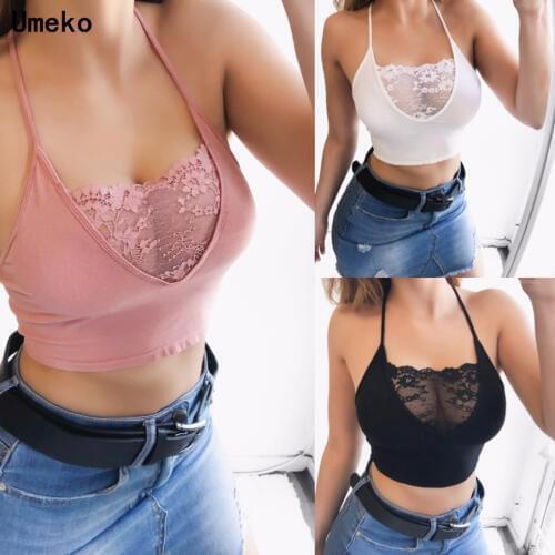 Umeko 2020 New Women Sexy Wrapped Halter Bra Underwear Women Camis Backless Bandage Lace Tank Top Transparent Bustier Plus Size