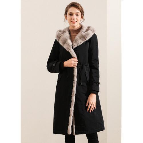 2020 Winter Jacket Women Long Parka Real Raccoon Fur Collar Hood Snow Warm Natural Rabbit Lined Coat Black Outerwear Overcoat