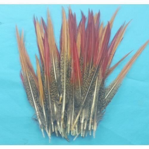 Golden Pheasant Feathers, red tips, 10-12 inches(25-30cm)long,50pcs per lot, freeshipping