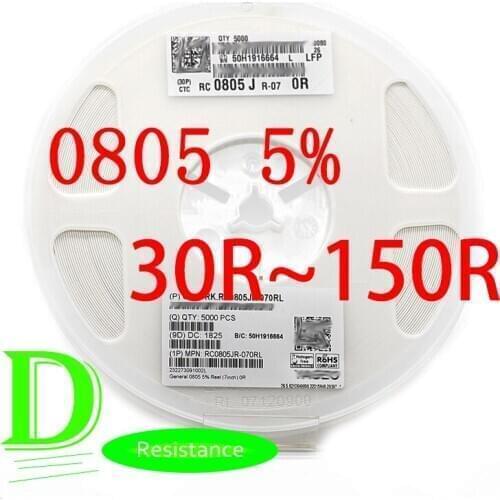 100PCS SMD Resistor 0805 5% RC0805JR-07 Series 30R 33R 36R 39R 43R 47R 51R 56R 62R 68R 75R 82R 91R 100R 110R 120R 130R 150R