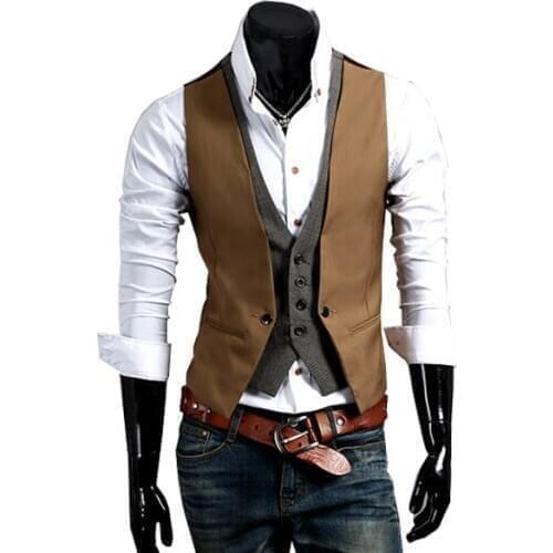 2015 Hot Sale Men Fake Two-piece Suit Vests Mens Fitted Waistcoat Casual Business Jacket Size M-2XL