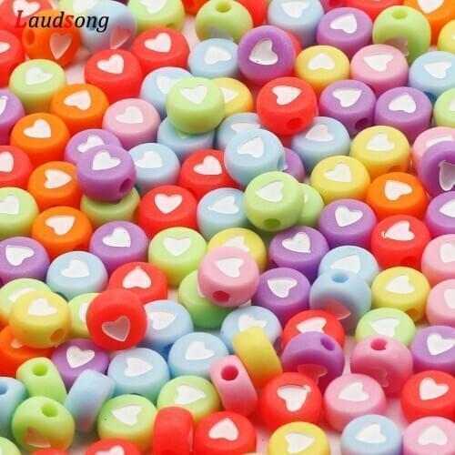 7mm Colorful Mixed Acrylic Heart Beads Round Flat Spacer Beads For Jewelry Making Handmade Diy Bracelet Necklace