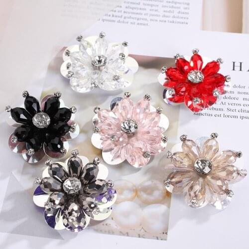 2pc/lot Crystal Rhinestone 3D Sequined Beaded Flowers Patches Applique For Wedding Dress Clothes Sewing Jewelry Earrings Making