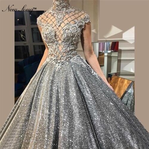 Glitter Arabic Evening Dress 2019 New Custom Dubai Abaya Islamic Robe De Soiree Turkish Middle East Formal Dress Prom Party Gown