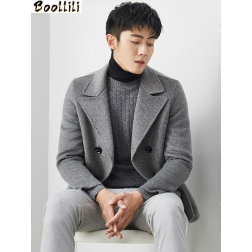 Boollili 2020 New 100% Wool Coat Men Double-sided Short Handmade Spring Male Jacket Woolen Coats Overcoat