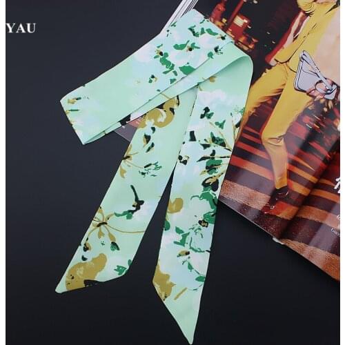 Brand 95cm*5cm Geranium Printed Floral Bag Strap Small Scarf Women Twill Silk Scarf Headband Long Scarves Bag Accessories Ribbon