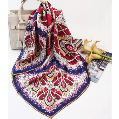 Brand New Luxurious Twill Silk Square Scarf Foulard 90cm Handmade Wraps Printed "Butterfly Flowers"