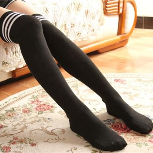Black Lolita Striped Socks Women Funny Christmas Gifts Sexy Thigh High Long Stockings Cute Over Knee Socks For Girls